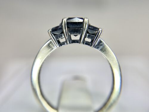 10k White Gold Signed Natural Princess Cut Black Diamond Engagement Ring