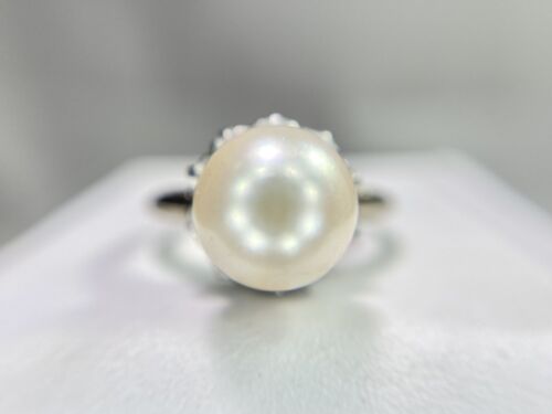 Art Deco 14k Yellow Gold Old European Diamond Round White Pearl Filigree Ring