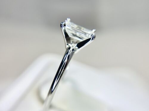 14k White Gold Emerald Cut Shape Natural Diamond Solitaire Engagement Ring