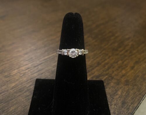 Vintage 14k White Gold Natural Round Brilliant Diamond Engraved Engagement Ring