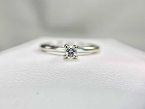 14k White Gold Natural Round Brilliant Diamond Small Solitaire Engagement Ring