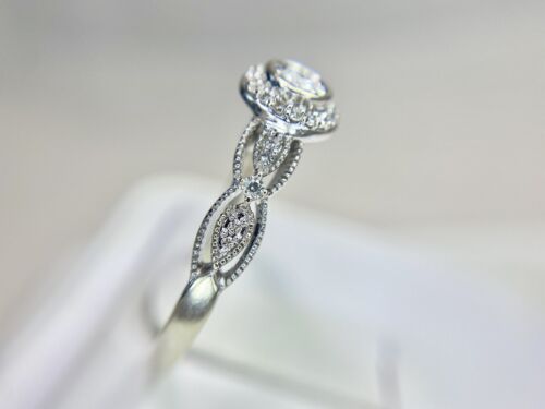 10k White Gold Designer Signed Natural Round Diamond Halo Engagement Ring