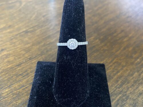 10k White Gold Natural Round Brilliant Diamond Small Halo Engagement Ring 1/2 ct