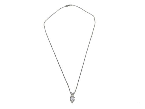 Art Deco 14k White Gold Natural Marquise Diamond Solitaire Pendant Necklace