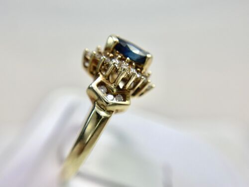 Vintage 10k Yellow Gold Natural Marquise Sapphire Round Diamond Cocktail Ring