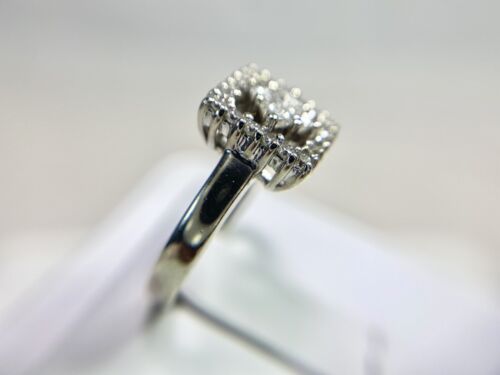 Vintage 14k White Gold Natural Princess Cut Round Diamond Cluster Cocktail Ring