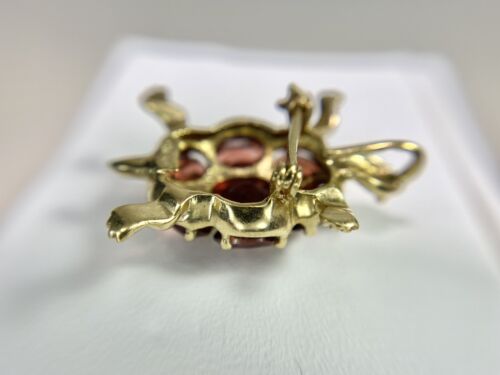 Vintage 10k Yellow Gold Designer Rhodolite Garnet Handcrafted Turtle Pendant Pin