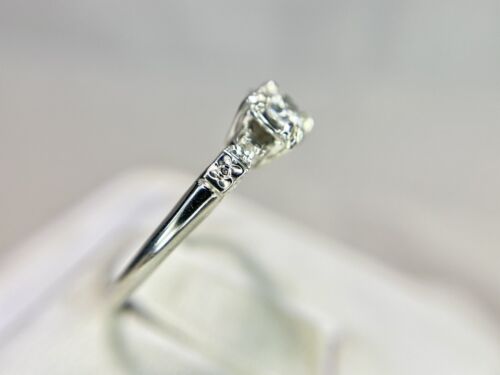 Vintage Art Deco 14k White Gold Natural Round Diamond Engagement Ring