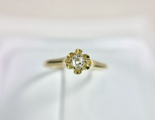 Art Deco 14k Yellow Gold Natural Old Miner Diamond Solitaire Engagement Ring