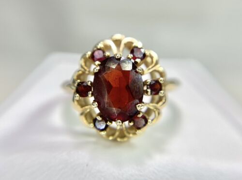 Vintage Antique 10k Yellow Gold Oval Round Rhodolite Garnet Cocktail Ring