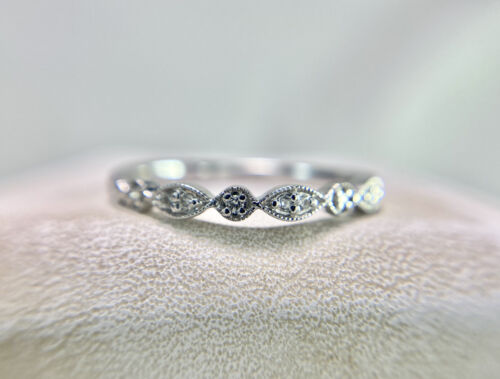 14k White Gold Designer Natural Round Brilliant Diamond Marquise Stack Ring