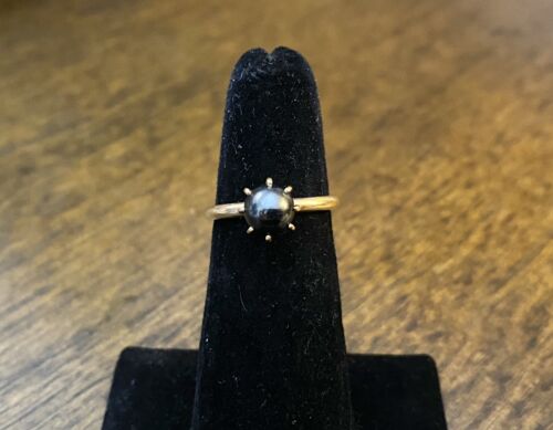 Vintage 14k Yellow Gold Black Tahitian Round Pearl Solitaire Ring