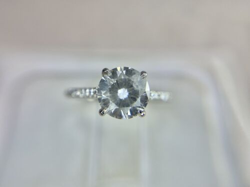 Vintage Platinum Natural Round Brilliant Diamond Pave Big Engagement Ring