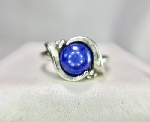 Vintage 14k White Gold Natural Round Blue Star Sapphire Round Diamond Ring