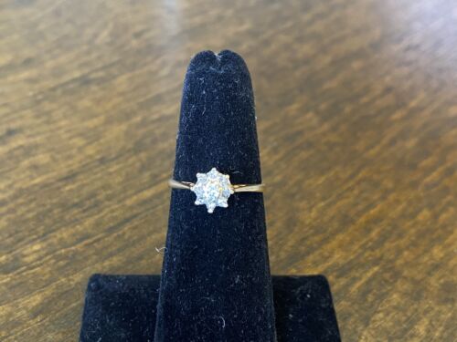 Vintage 14k Yellow Gold Natural Round Single Cut Diamond Small Cocktail Ring