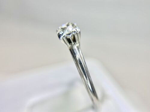 Art Deco Palladium Natural Round Old European Diamond Solitaire Engagement Ring