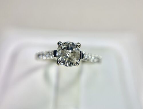 Vintage 14k White Gold Natural Round Brilliant Diamond Engagement Ring