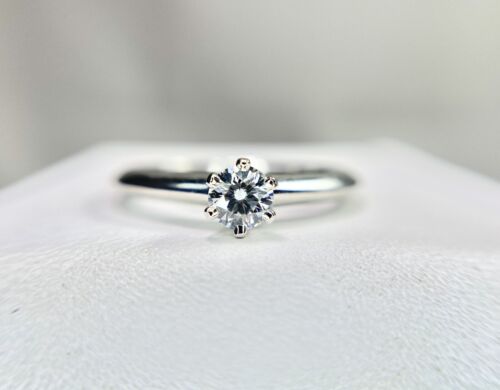 Platinum Tiffany & Company Round Diamond Solitaire Small Engagement Ring