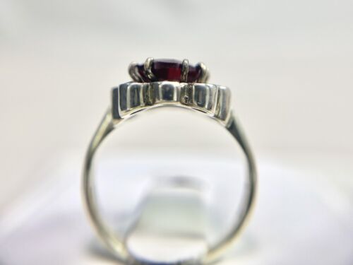 Vintage 10k White Gold German Signed Oval Round Rhodolite Garnet Halo Ring