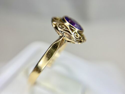 Vintage 10k Rose Gold Natural Oval Shape Purple Amethyst Bezel Set Filigree Ring