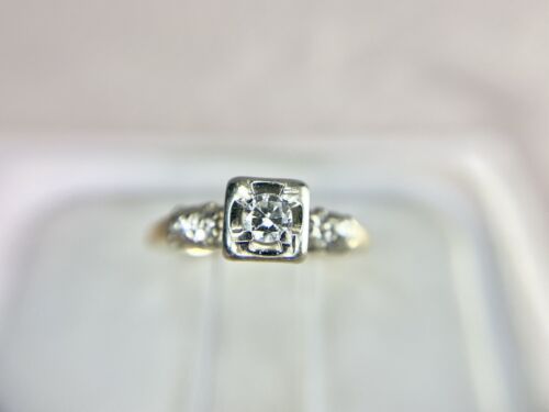 Vintage 14k Yellow Gold Natural Round Diamond Small Engagement Ring 1/5 TCW