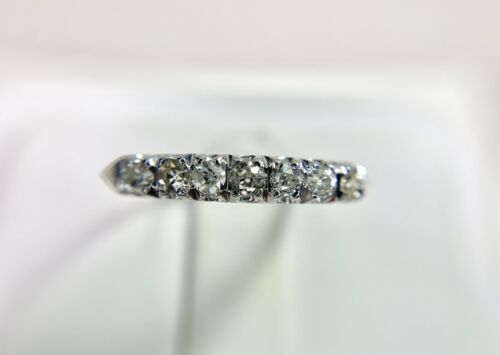 Vintage Art Deco 14k White Gold Old European Diamond Wedding Band Ring