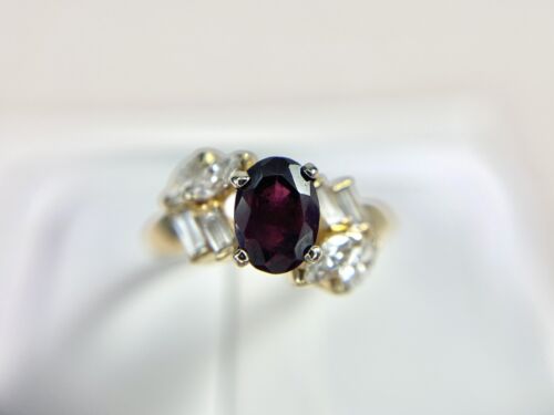 Vintage 14k Yellow Gold Natural Marquise Diamond Oval Garnet Statement Ring