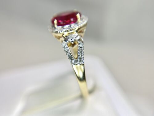 14k Yellow Gold Round Pink Gemstone Round Diamond Halo Ring