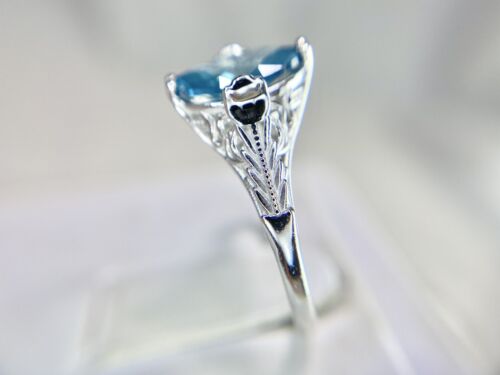 Art Deco 14k White Gold Fancy Blue Color Marquise Diamond Engagement Ring