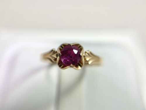 Vintage Soviet 14k Rose Gold Round Old Cut Pink Gemstone Solitaire Ring