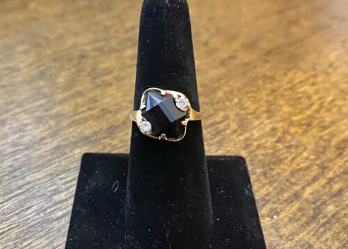 Vintage Victorian Era 10k Yellow Gold Custom Cut Black Onyx Cocktail Ring