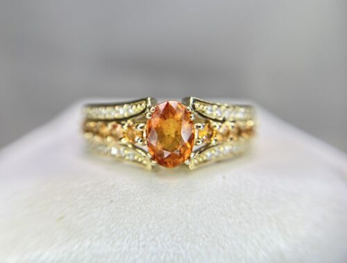 Vintage 14k Yellow Gold BH Effy Natural Oval Orange Sapphire Round Diamond Ring