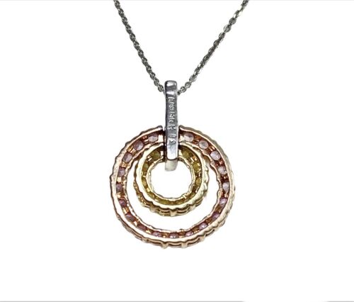 14k White Gold Natural Pink Topaz Round Diamond Circle Pendant Necklace