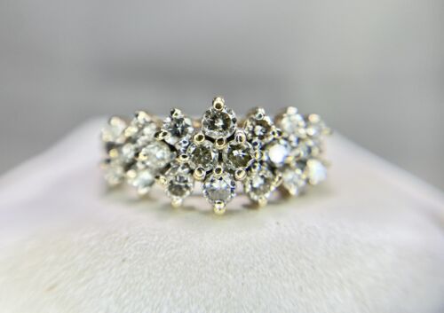 Vintage 10k Yellow Gold Signed Natural Round Brilliant Diamond Cluster Ring