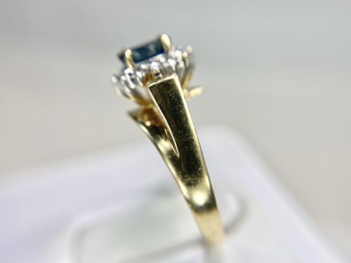 Vintage 14k Yellow Gold Natural Marquise Blue Sapphire Round Diamond Halo Ring