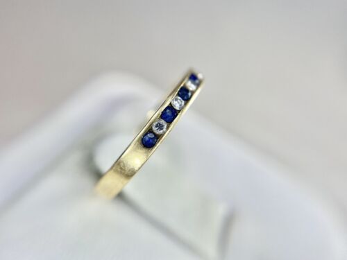 14k Yellow Gold Natural Blue Sapphire Round Diamond Wedding Band Stack Ring