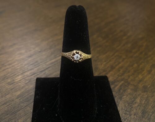 Art Deco 14k Yellow Gold Natural Old European Diamond Small Solitaire Ring