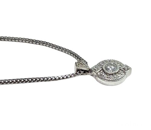 14k White Gold Designer Round Diamond Bezel Set Pendant Necklace 