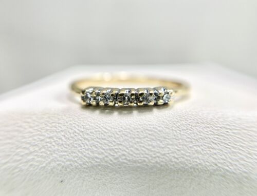 Vintage 14k Yellow Gold Round Single Cut Diamond Small Wedding Band Ring