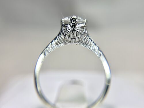 Vintage Art Deco White Gold Natural Round Diamond Filigree Engagement Ring