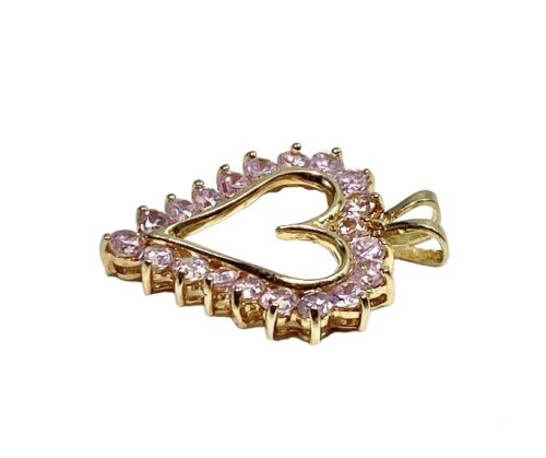 Vintage 10k Yellow Gold Round Pink Topaz Classic Heart Shape Pendant