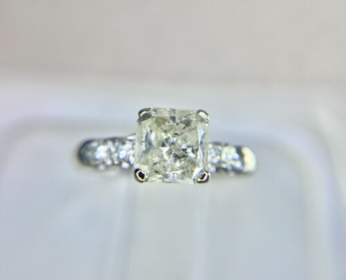 Vintage 14k White Gold Radiant Cut Round Natural Diamond Engagement Ring