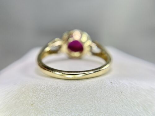 14k Yellow Gold Round Pink Gemstone Round Diamond Halo Ring