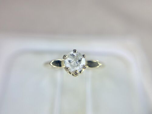 Vintage 10k Yellow Gold Natural Round Rustic Diamond Solitaire Engagement Ring