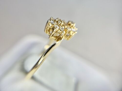 Vintage 14k Yellow Gold Round Natural Diamond Double Flower Small Cocktail Ring