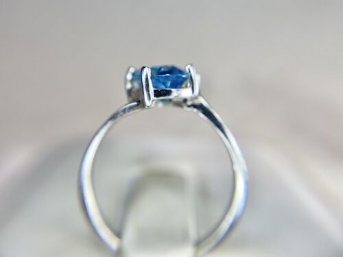 Vintage 14k White Gold Oval London Blue Natural Topaz Round Diamond Ring