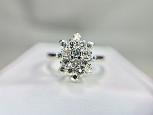 Vintage 14k White Gold Natural Round Single Cut Diamond Cluster Cocktail Ring