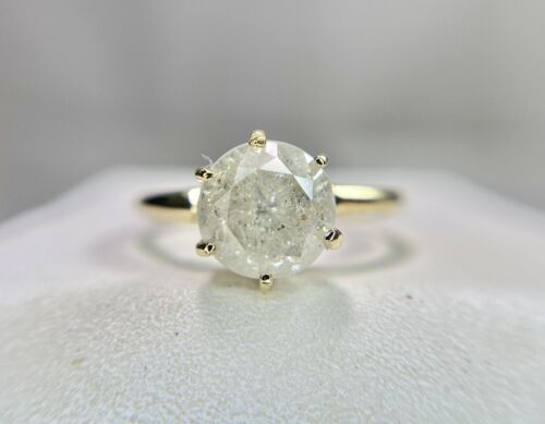 Vintage Yellow Gold Natural Round Rustic Style Diamond Solitaire Engagement Ring