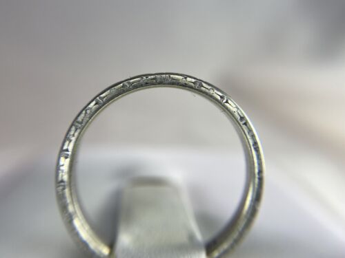 Vintage Art Deco Platinum 18k Designer Signed Engraved Wedding Band Ring 