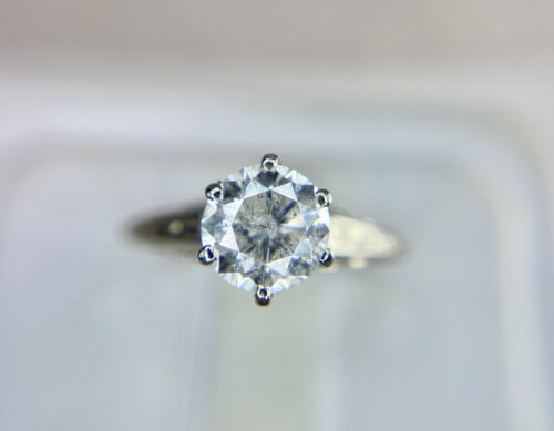 Vintage 14k White Gold Round Natural Diamond Engraved Solitaire Engagement Ring